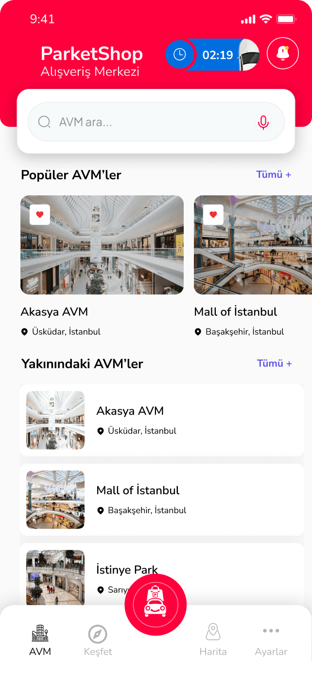 ParketShop AVM içi ana ekranı