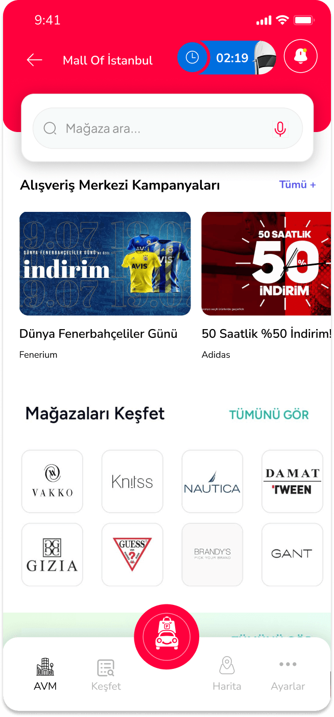 ParketShop AVM içi yönlendirme ekranı