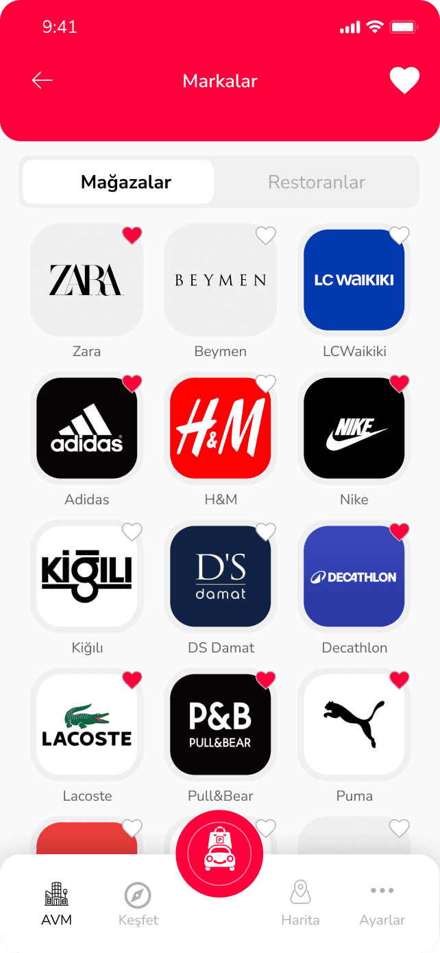 ParketShop AVM mağazalar ekranı